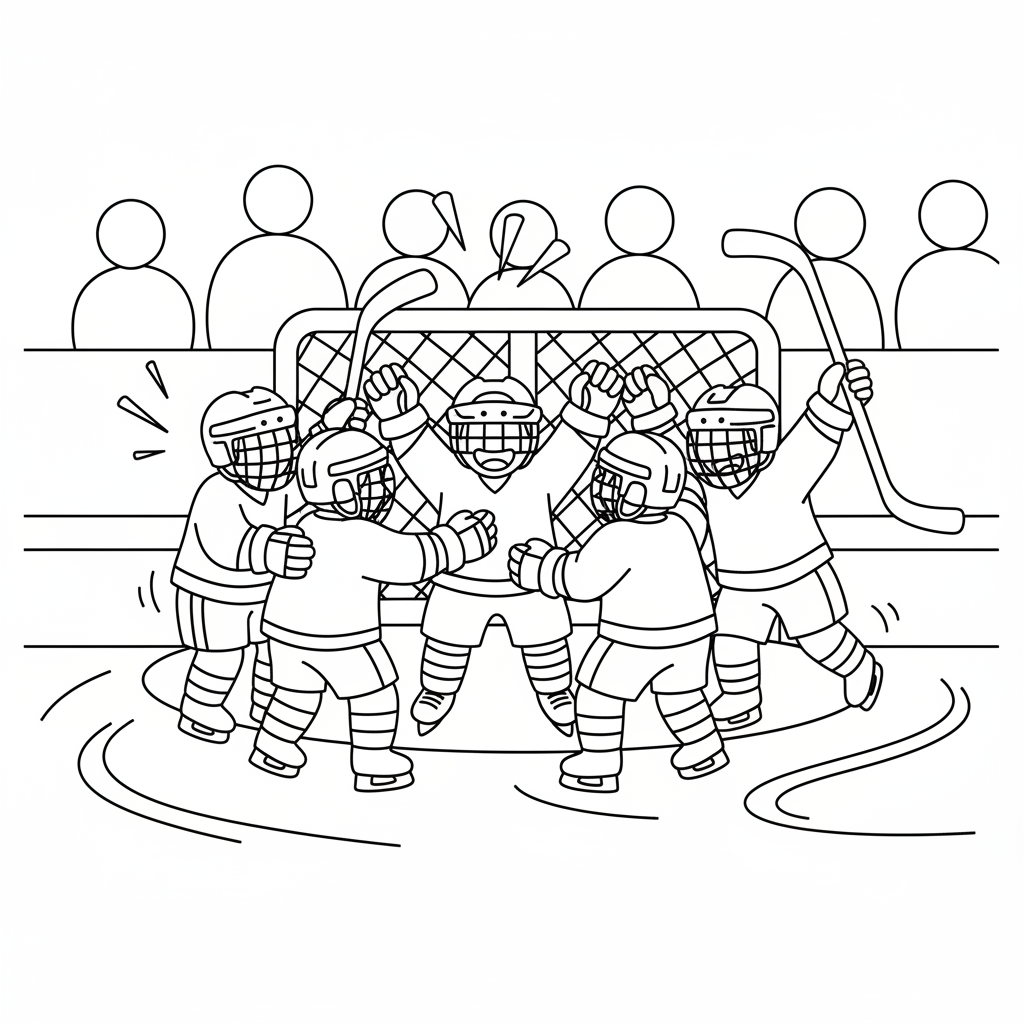 Ishockeyspelare firar mål med laget