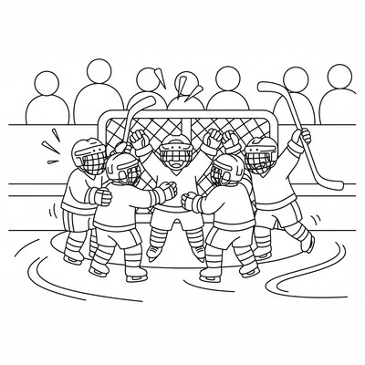 Ishockeyspelare firar mål med laget