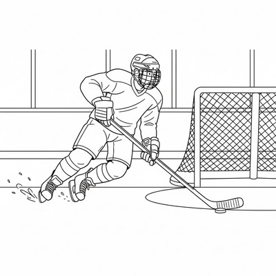 Ishockeyspelare åker mot mål i fart