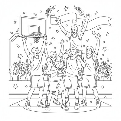 Basketlag firar seger tillsammans