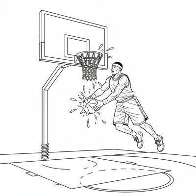 Basketspelare dunkar bollen i korgen