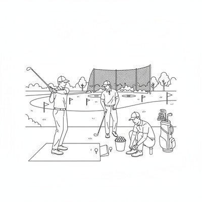 Golfspelare tränar på driving range