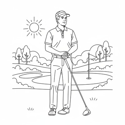 Golfare står med klubba i handen