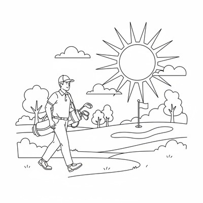 Golfare går längs banan i solsken