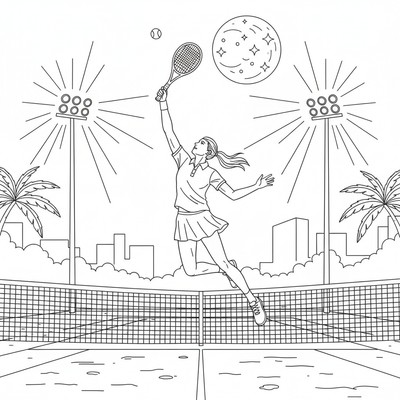 Tennisspelare servar i kvällsljus