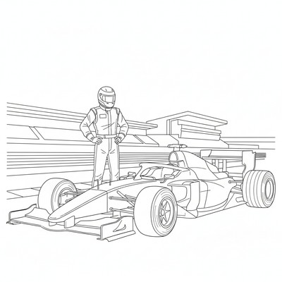 Formula 1 förare står bredvid sin bil