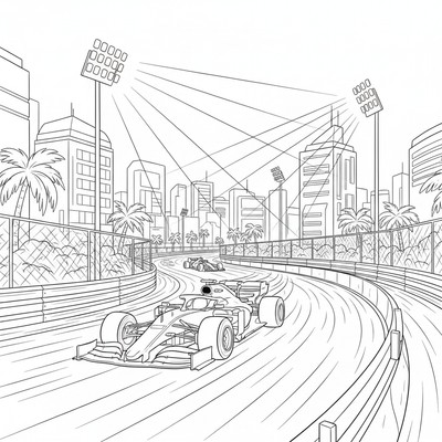 Formula 1 bil kör i nattlopp