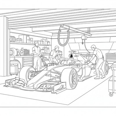 Formula 1 bil står i depå före start