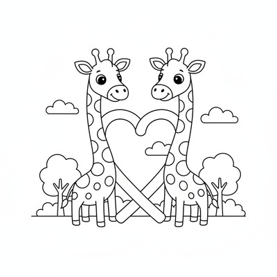Två giraffer som korsar halsarna som ett hjärta