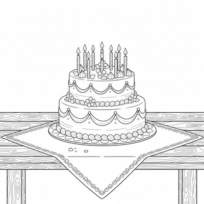 Tårta med tända ljus på ett bord