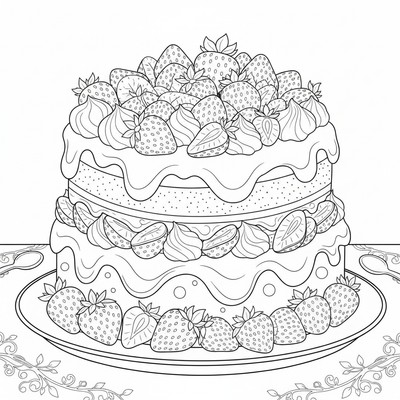 Tårta toppad med jordgubbar och grädde