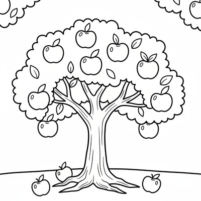 Fruktträd med mogna äpplen