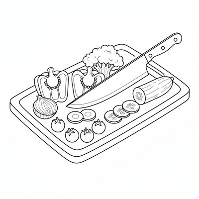 Grönsaker skärs på en skärbräda