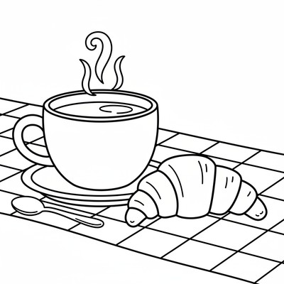 Frukost med kaffe och croissant