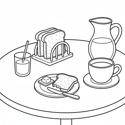 Frukost med rostat bröd och juice