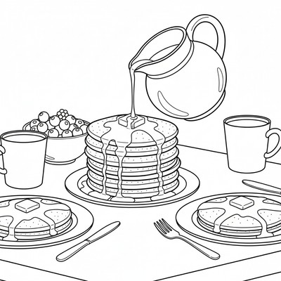 Frukost med pannkakor och sirap