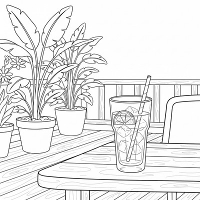 Dryck iste i glas på altan