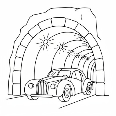 Bugatti kör genom en tunnel med ljus