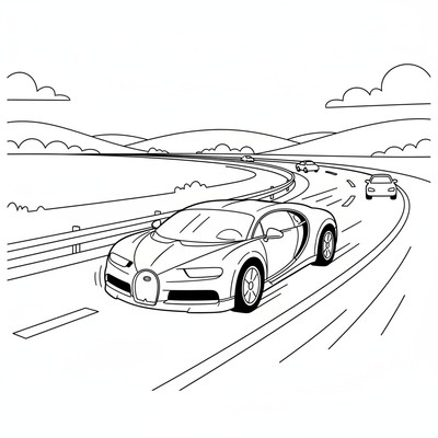 Bugatti kör i hög fart på motorväg