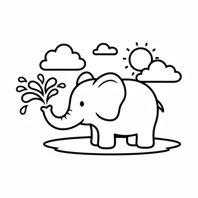 Elefant som sprutar vatten med snabeln