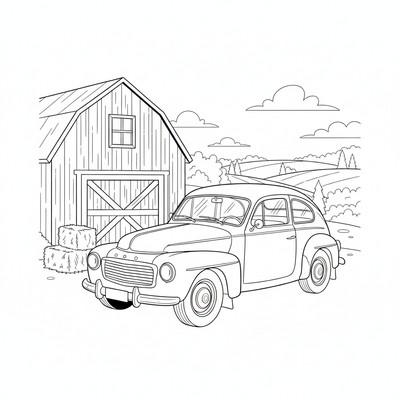 Volvo PV parkerad vid en lada