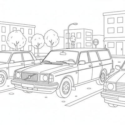 Volvo 240 står på en parkering