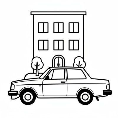 Volvo 240 står framför ett hyreshus