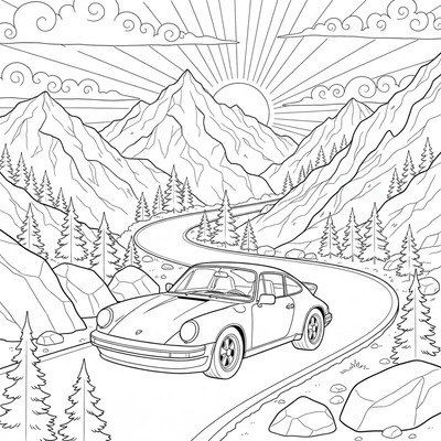 Porsche kör längs en bergsväg