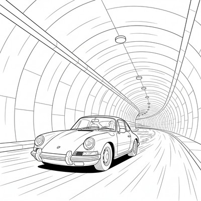 Porsche kör genom en tunnel
