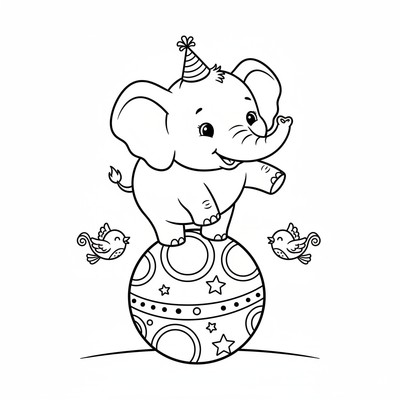 Elefant som balanserar på en boll