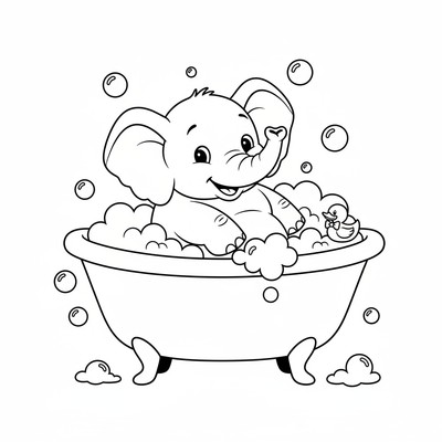 Elefant som sitter i ett badkar fyllt med bubblor