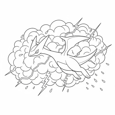 Latios flyger genom ett åskmoln