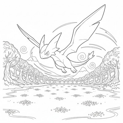 Latios flyger över en glittrande sjö