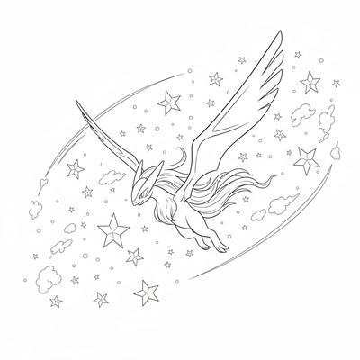 Latios flyger i en klar stjärnhimmel