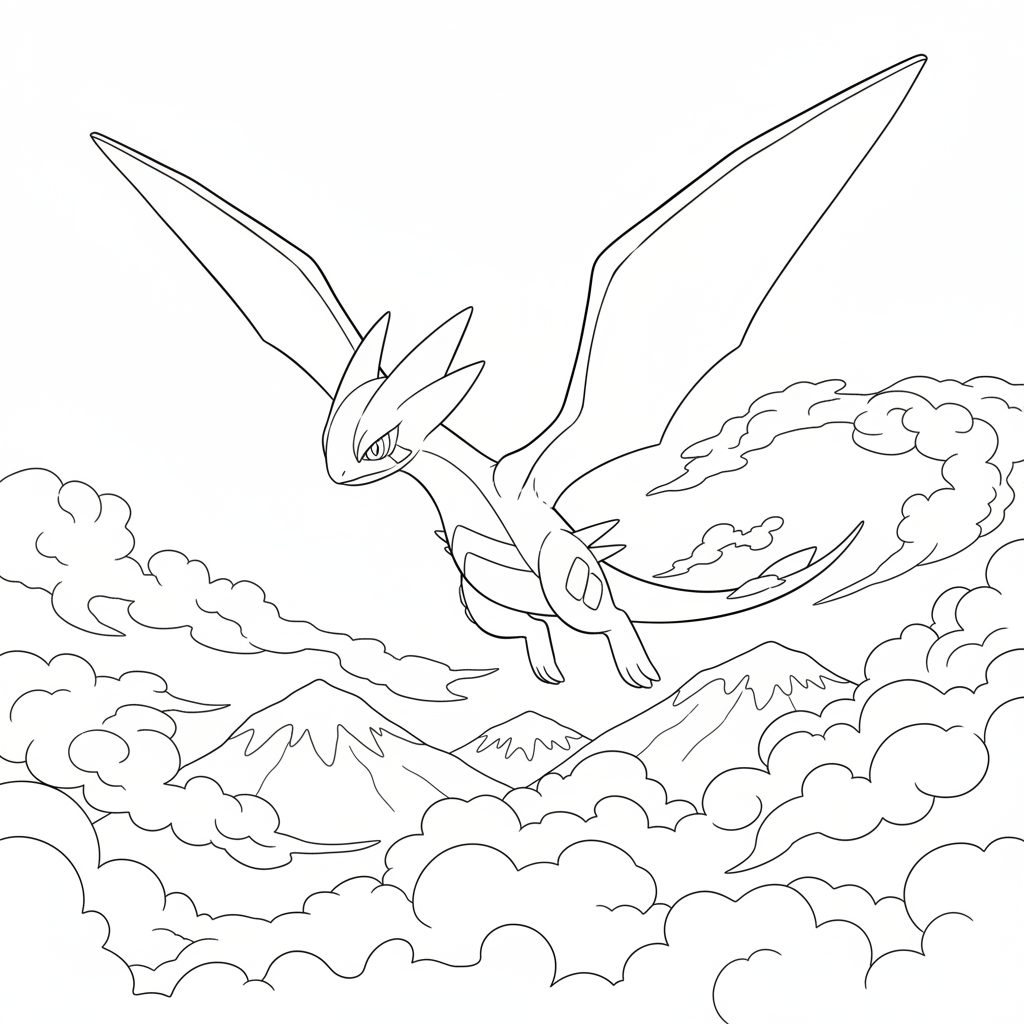 Latios flyger genom snötäckta moln