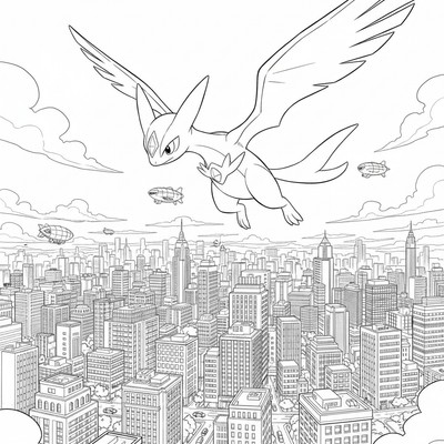 Latios svävar över en storstad