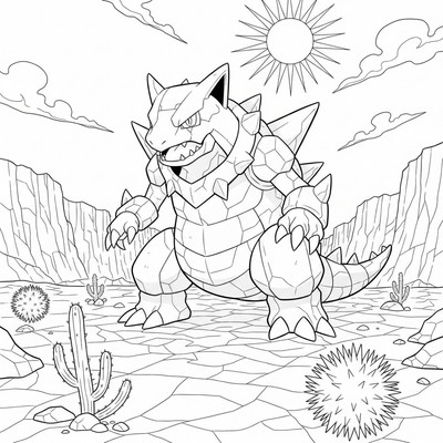 Groudon står i ett ökenlandskap