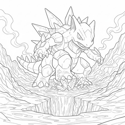 Groudon trampar genom ett lavalandskap