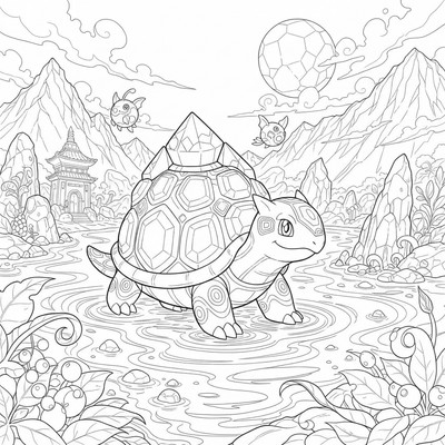 Terapagos vandrar vid en mystisk sjö