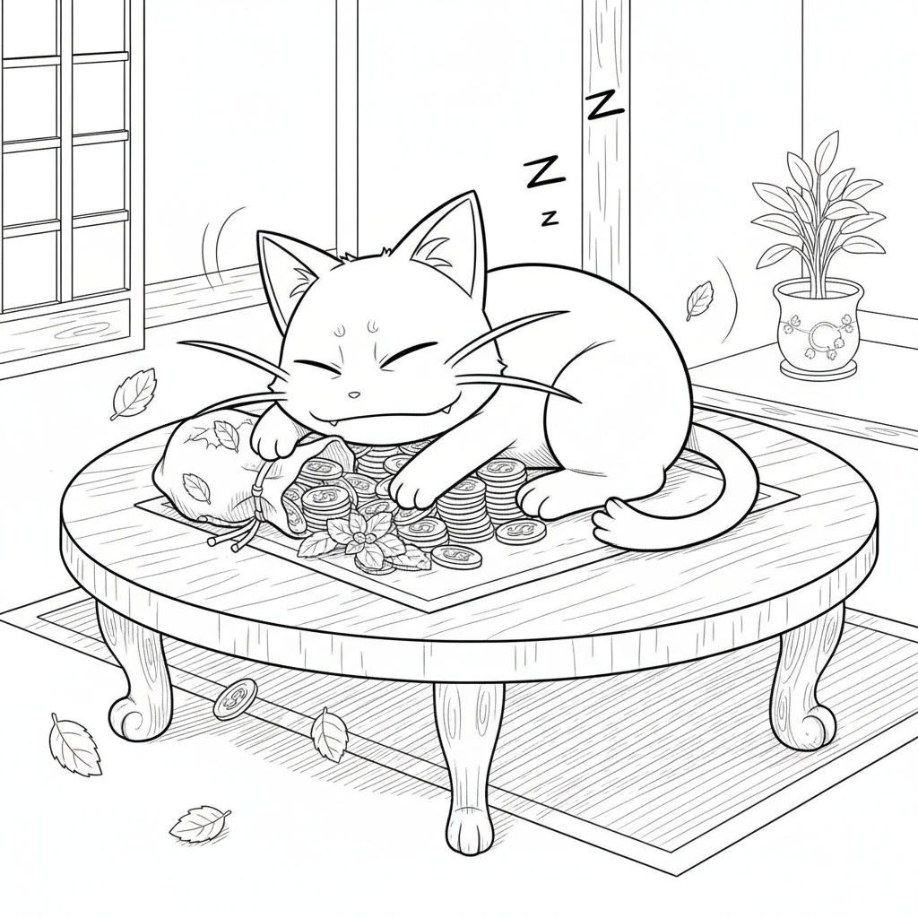 Meowth snor mynt från ett bord