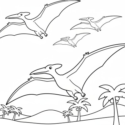 Pterodaktyl flyger i en flock