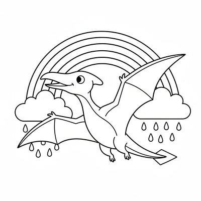 Pterodaktyl svävar genom en regnbåge