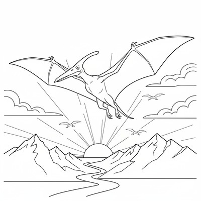 Pterodaktyl flyger i gryningen