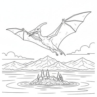 Pterodaktyl cirklar över en sjö