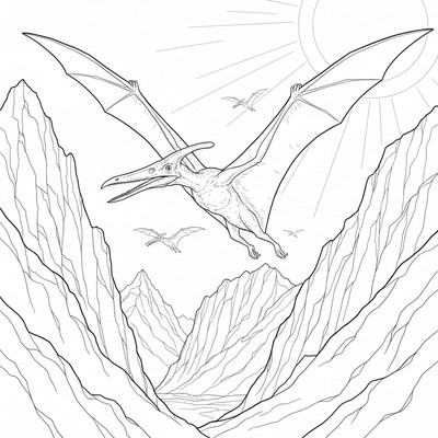 Pterodaktyl flyger genom ett bergspass