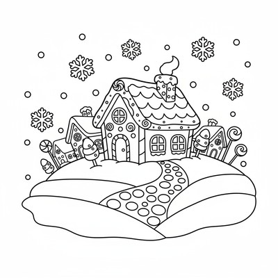 Pepparkakshus står i en snöig by