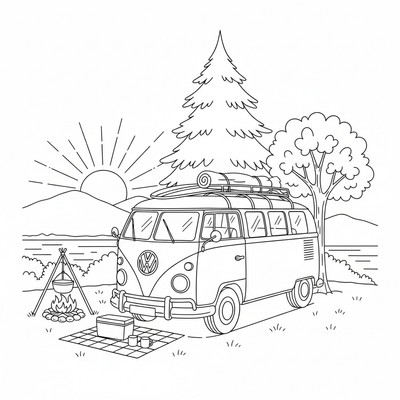 Volkswagen buss står på campingplats