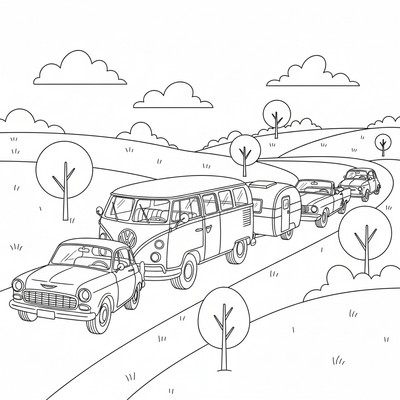 Volkswagen buss i karavan med andra bilar