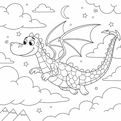 Bolibompa-draken flyger bland molnen