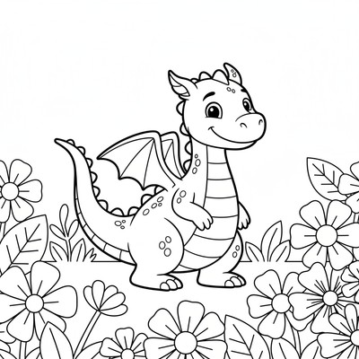 Bolibompa-draken står i en blomsteräng